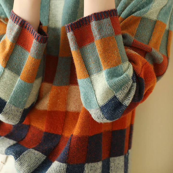 Women's multicoloured checked turtleneck jumper with long sleeves