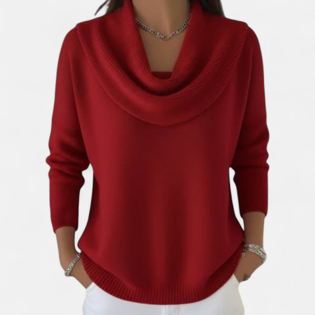 Women's long sleeve cowl neck knit sweater with ribbed hem