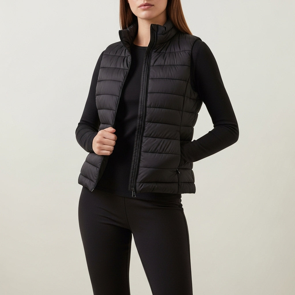 Women's quilted hooded gilet with zip front