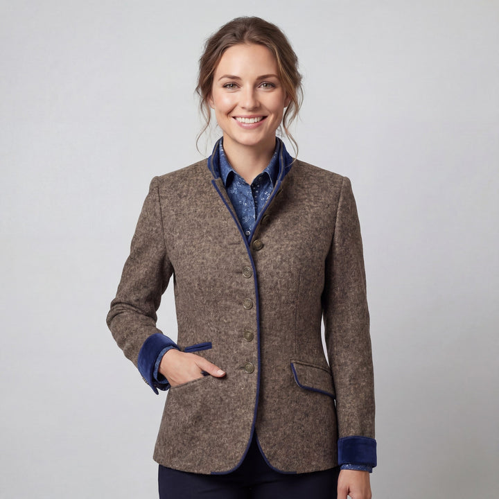 Women's tailored button blazer with mandarin collar