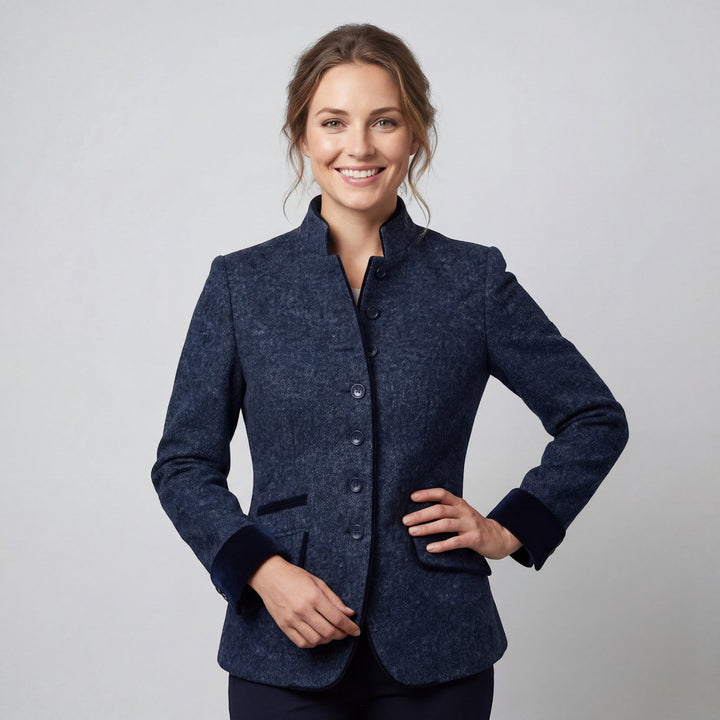 Women's tailored button blazer with mandarin collar