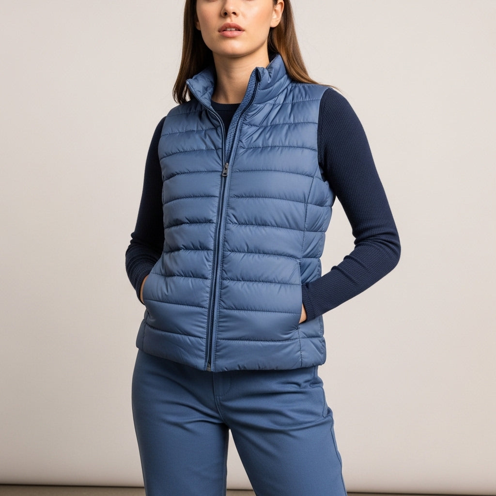 Women's quilted hooded gilet with zip front