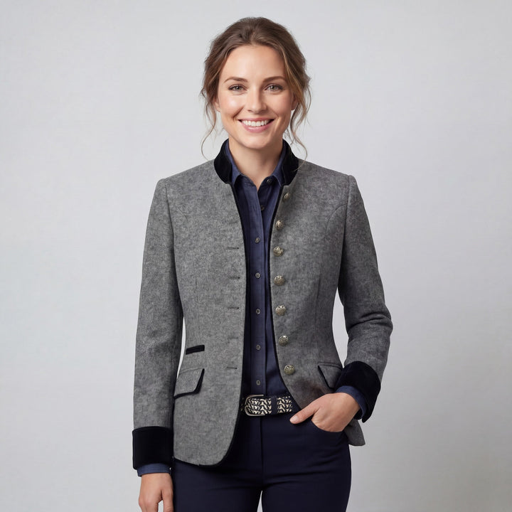 Women's tailored button blazer with mandarin collar