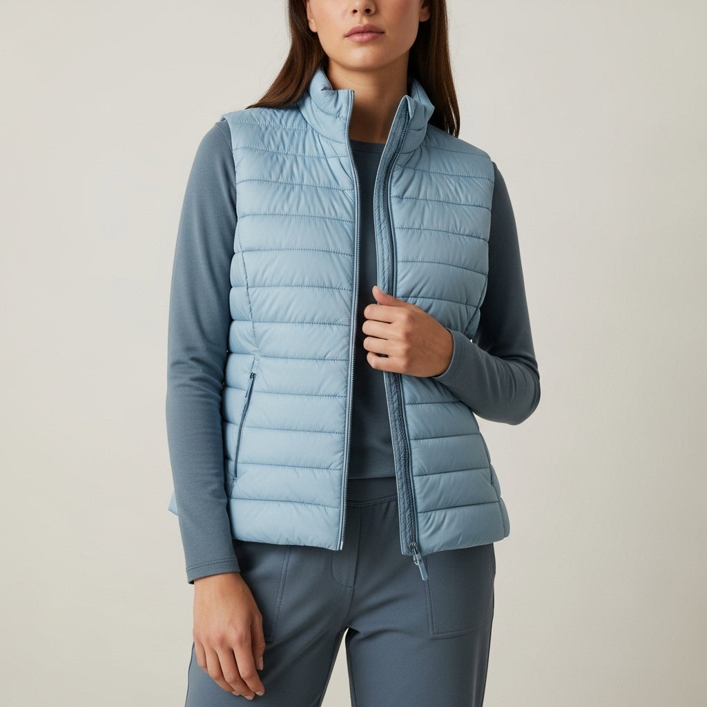 Women's quilted hooded gilet with zip front