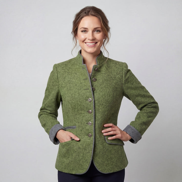 Women's tailored button blazer with mandarin collar