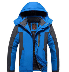Men's hooded colour block winter coat with front zip and pockets