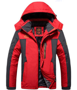 Men's hooded colour block winter coat with front zip and pockets