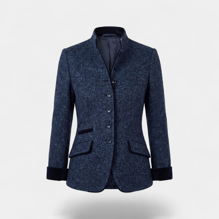 Women's tailored button blazer with mandarin collar