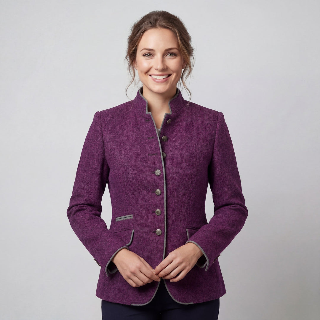Women's tailored button blazer with mandarin collar