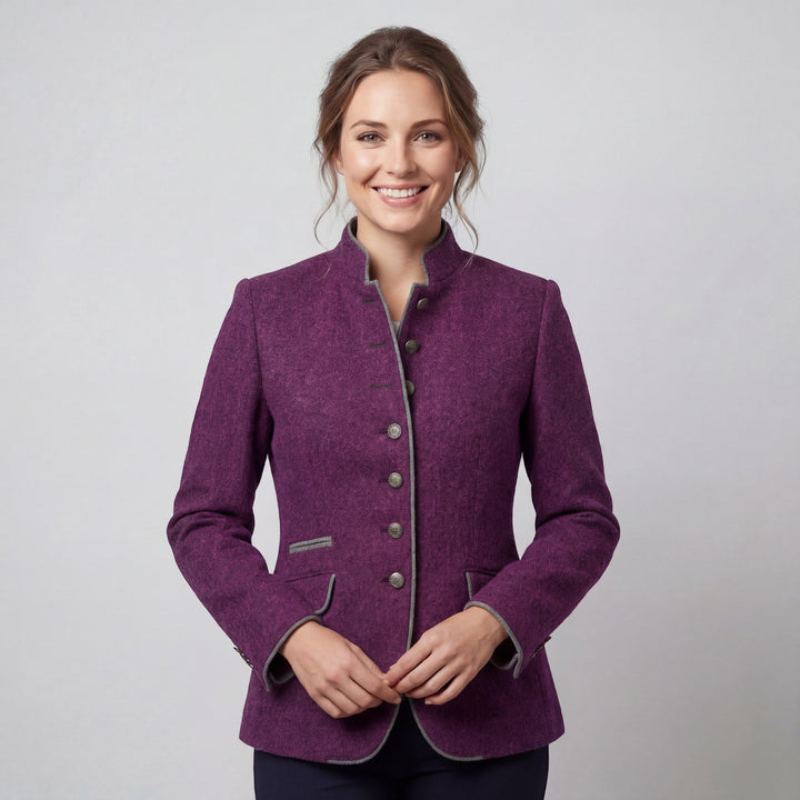 Women's tailored button blazer with mandarin collar