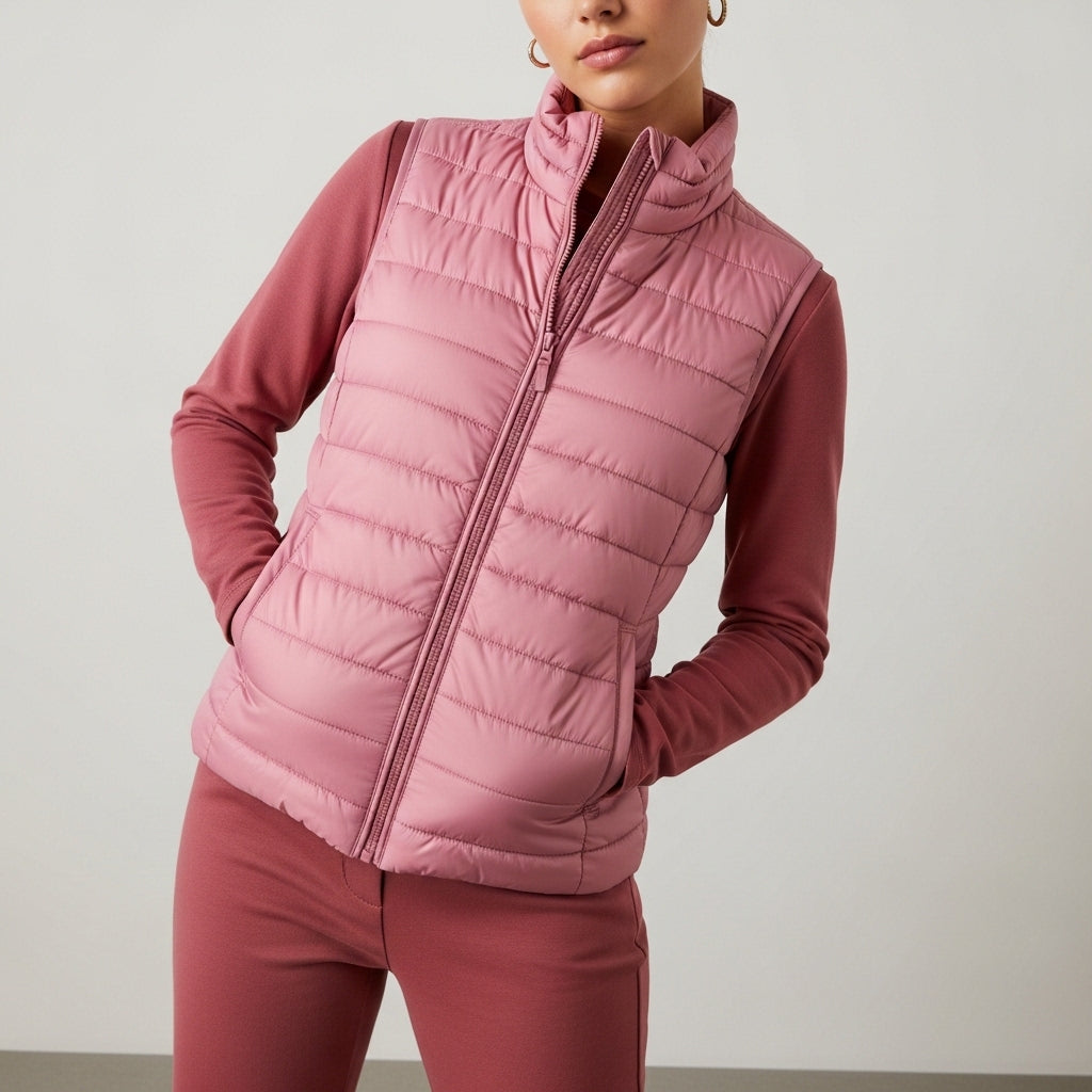 Women's quilted hooded gilet with zip front