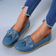 Women's loafers with moc toe, tassels and metal horsebit detail