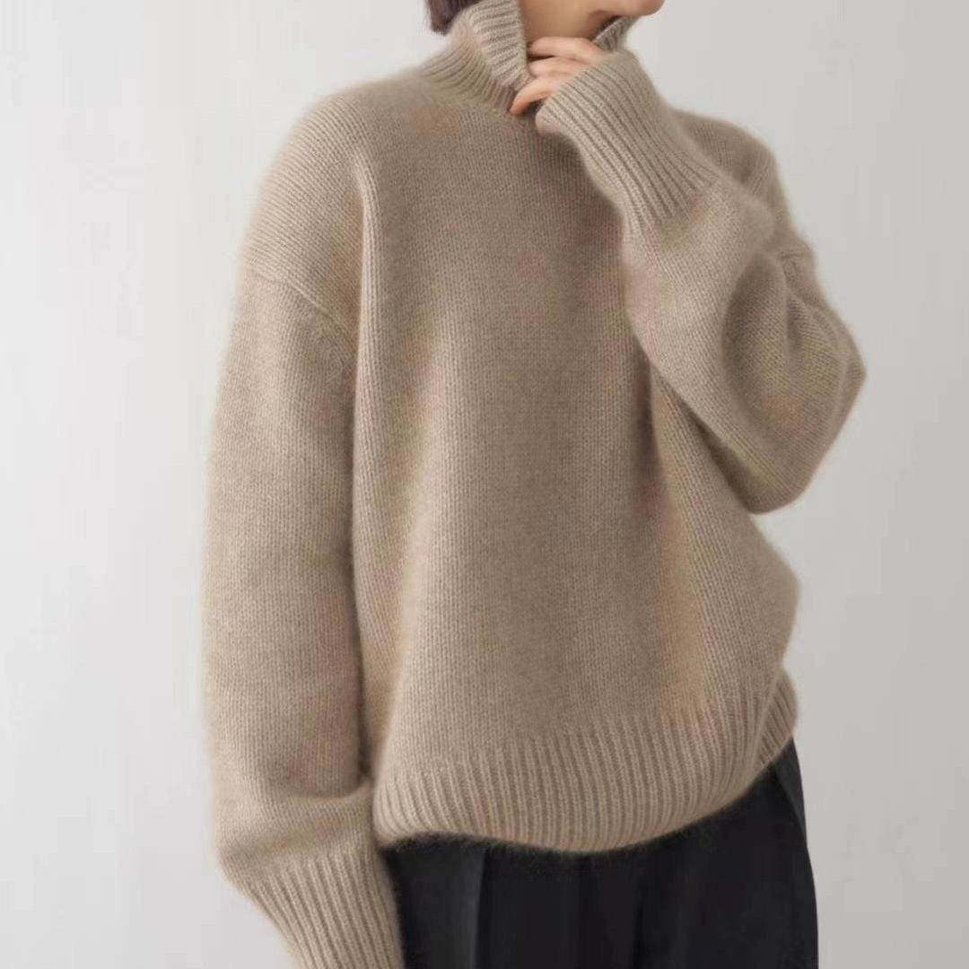 Women's plain turtleneck knit sweater with long sleeves
