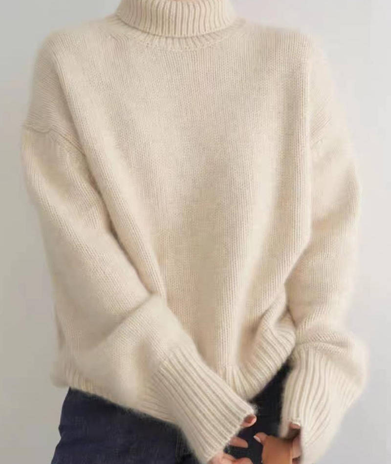 Women's plain turtleneck knit sweater with long sleeves
