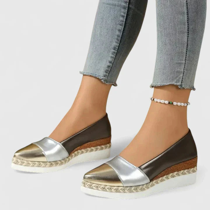 Luna | Women's Metallic Espadrille Wedge Loafers Platform Slip-On