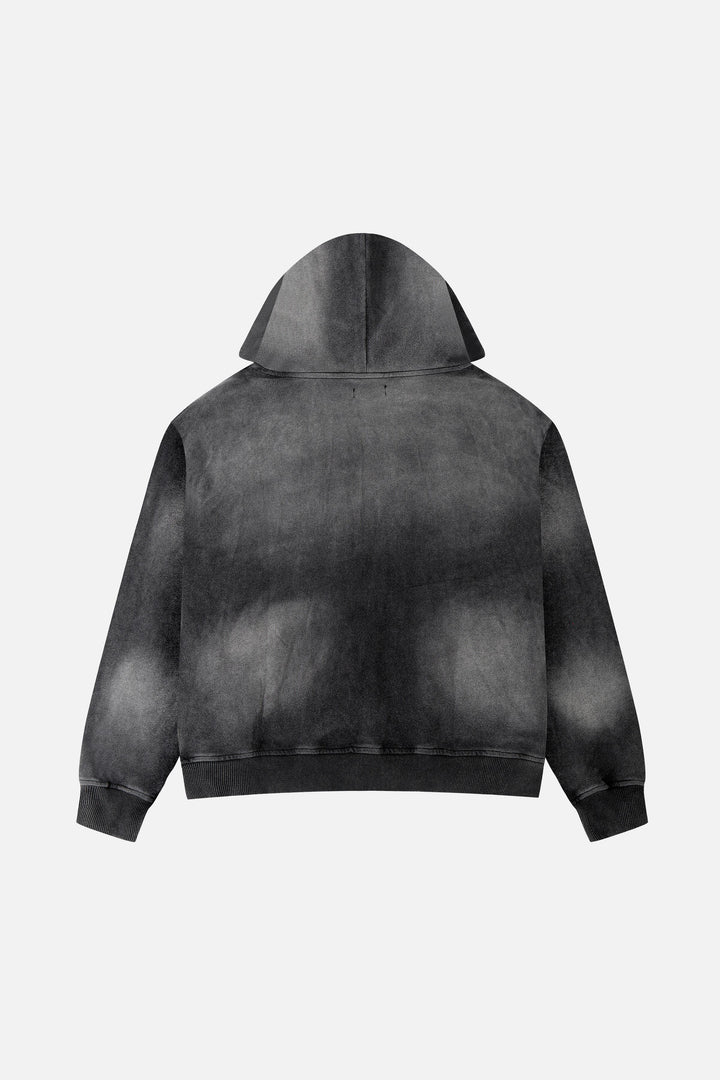 Men's black graphic zip hoodie with hood and front print