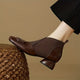 Women's ankle boots with square toes, decorative buckles, elastic side panels and block heels