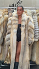 Women's long multicolour faux fur coat with wide collar
