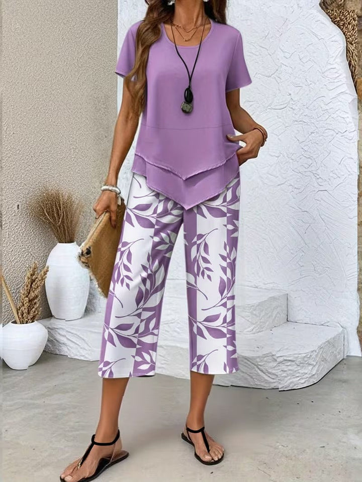 Women's two-piece leaf-print co-ord set