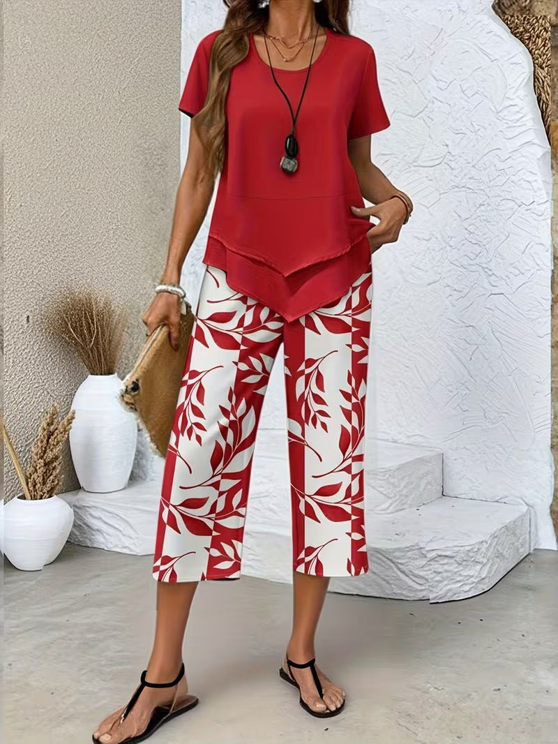 Women's two-piece leaf-print co-ord set