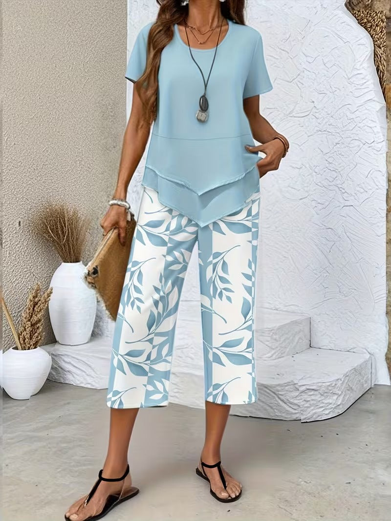 Women's two-piece leaf-print co-ord set
