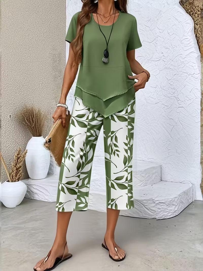 Women's two-piece leaf-print co-ord set