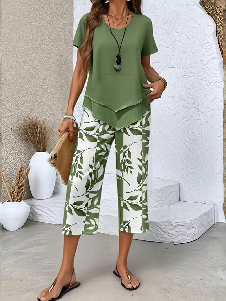 Women's two-piece leaf-print co-ord set