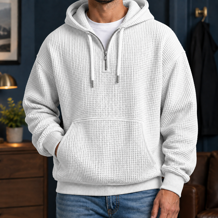 Men's textured waffle hoodie with hood, zip neckline and kangaroo pocket