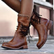 Women's lace-up ankle boots with round toe, low block heel and studded trim