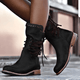 Women's lace-up ankle boots with round toe, low block heel and studded trim