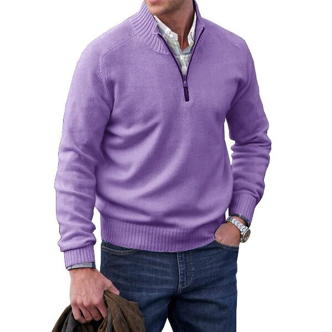 Men's long-sleeve mock neck sweater with quarter-zip neckline
