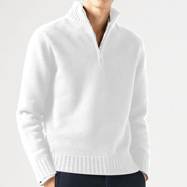 Men's long-sleeve mock neck sweater with quarter-zip neckline