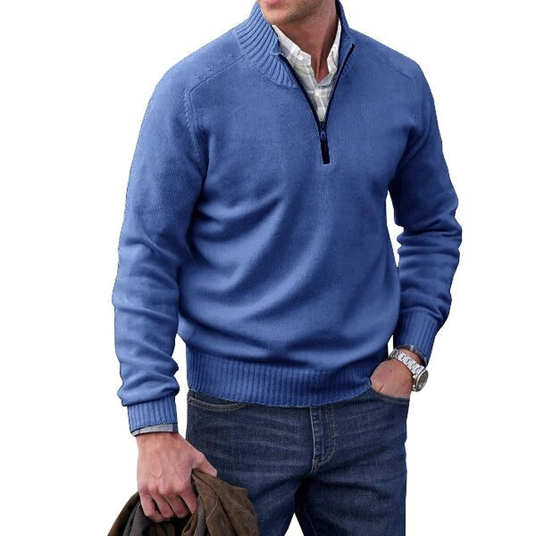 Men's long-sleeve mock neck sweater with quarter-zip neckline