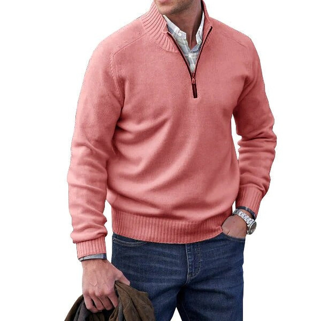 Men's long-sleeve mock neck sweater with quarter-zip neckline