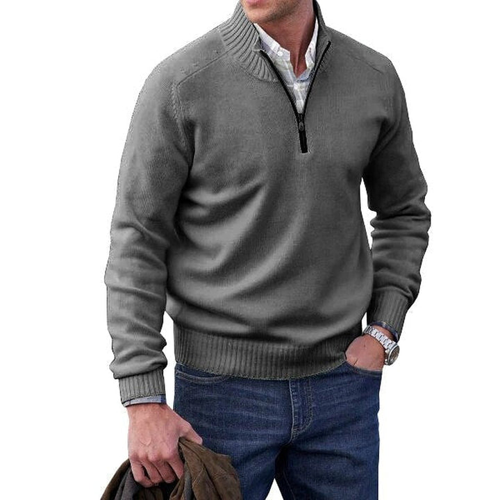 Men's long-sleeve mock neck sweater with quarter-zip neckline