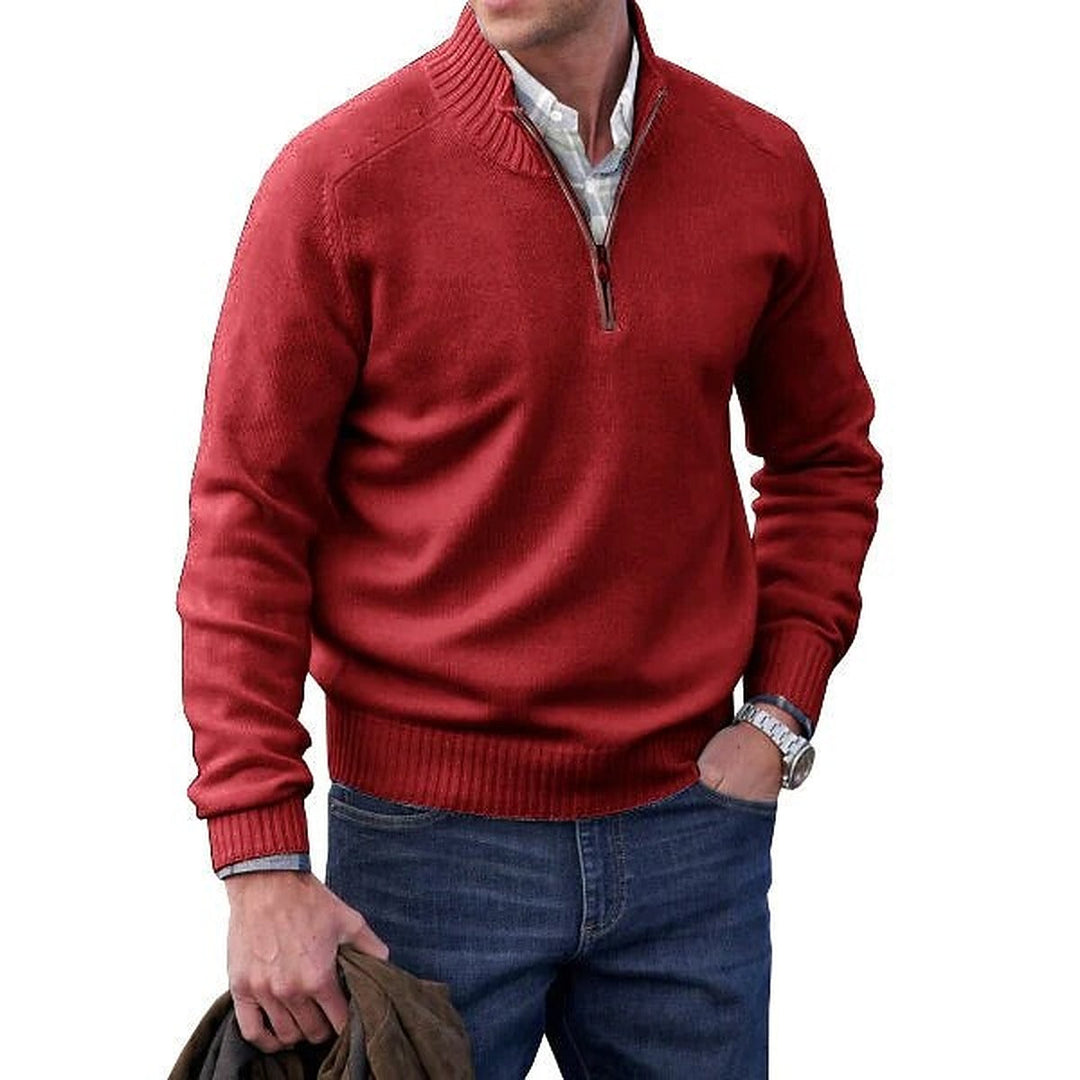 Men's long-sleeve mock neck sweater with quarter-zip neckline