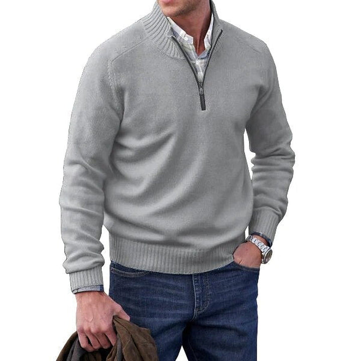 Men's long-sleeve mock neck sweater with quarter-zip neckline