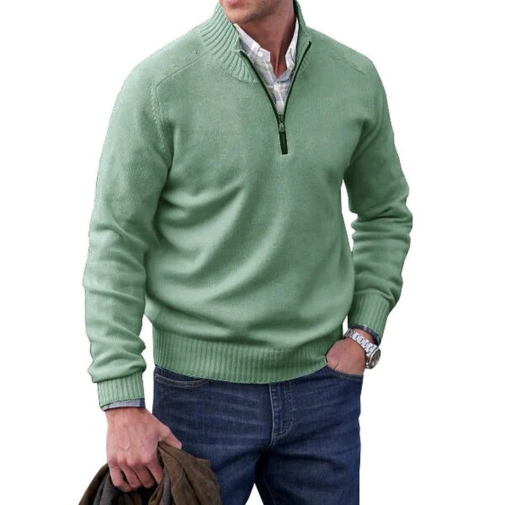 Men's long-sleeve mock neck sweater with quarter-zip neckline