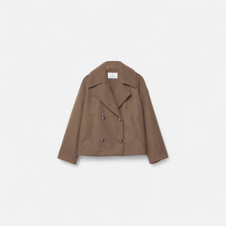 Women's cropped double-breasted blazer with notched lapels