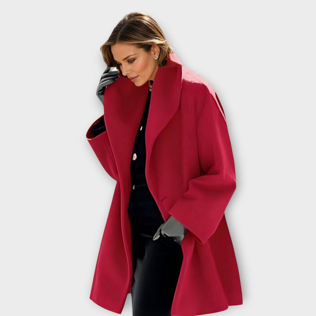 Women's long-sleeved high-collar jacket with front buttons and angled pockets