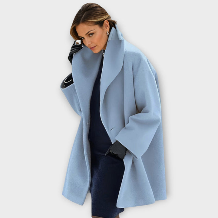 Women's long-sleeved high-collar jacket with front buttons and angled pockets