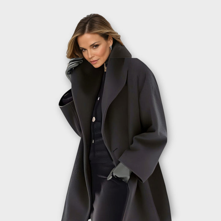 Women's long-sleeved high-collar jacket with front buttons and angled pockets