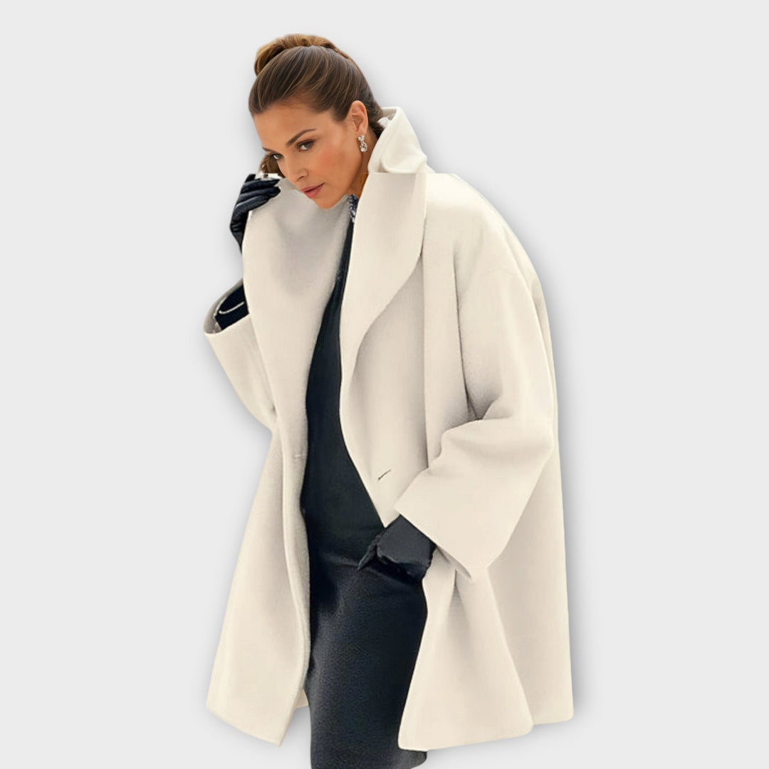 Women's long-sleeved high-collar jacket with front buttons and angled pockets
