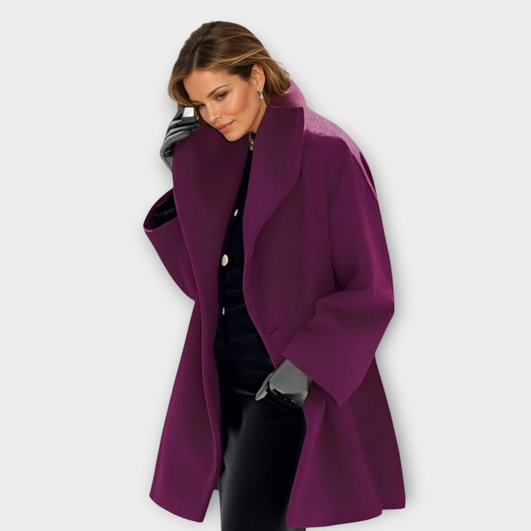 Women's long-sleeved high-collar jacket with front buttons and angled pockets