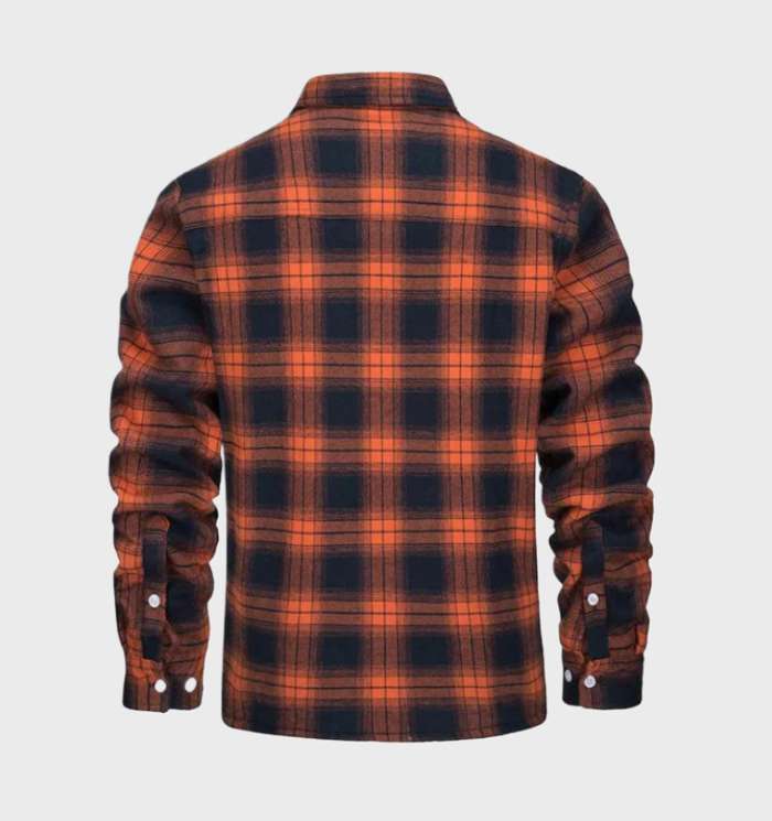 Men's checked long-sleeve overshirt jacket with fleece lining and chest pockets