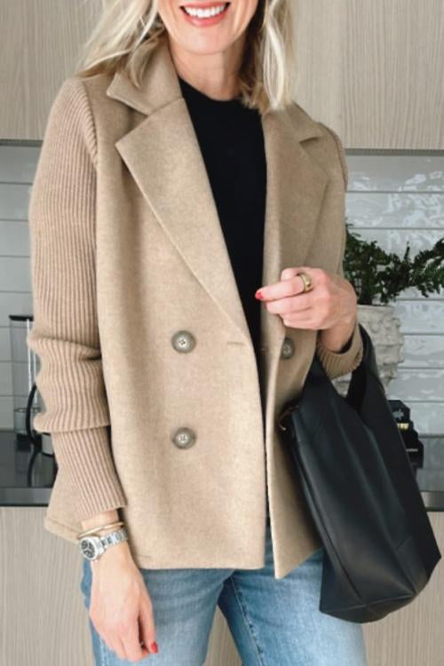 Women's blazer with notched lapels and ribbed knit sleeves