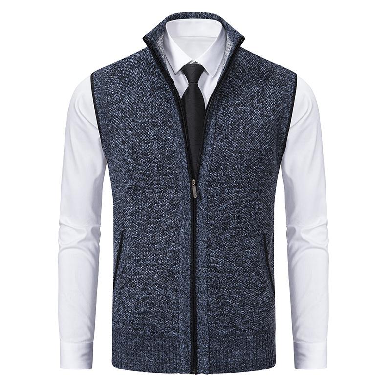 Men's textured sleeveless gilet with stand collar, front zip and zipped pockets