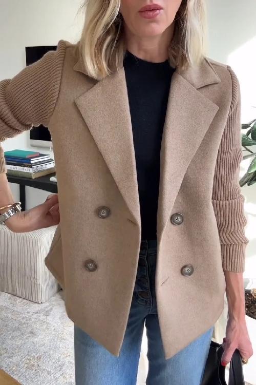 Women's blazer with notched lapels and ribbed knit sleeves