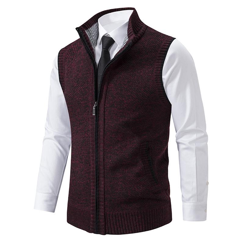 Men's textured sleeveless gilet with stand collar, front zip and zipped pockets