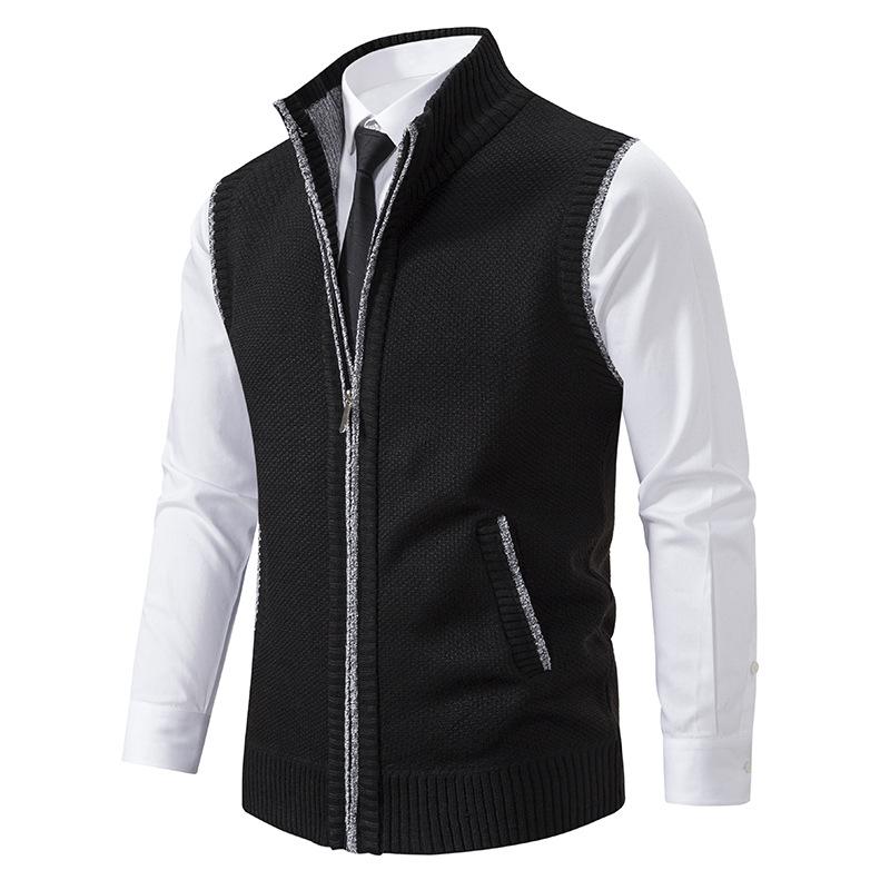 Men's textured sleeveless gilet with stand collar, front zip and zipped pockets